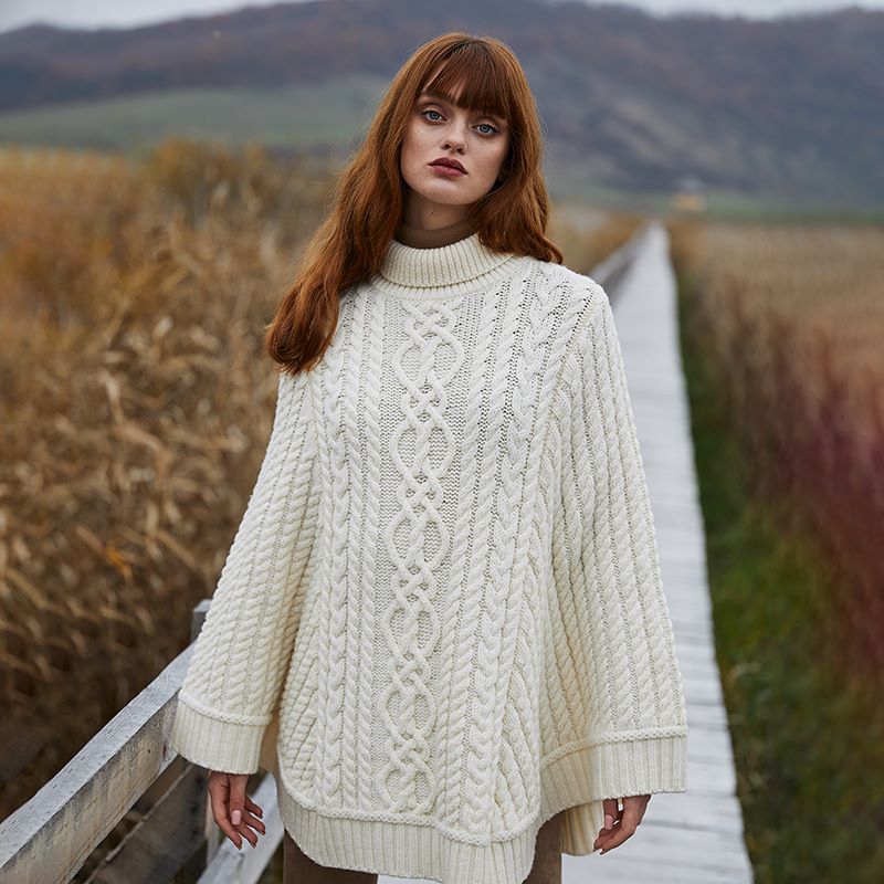 Cable Knit Irish Turtleneck Poncho