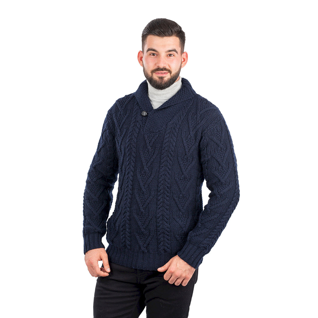 Merino Wool Shawl Neck Button Irish Sweater for Men