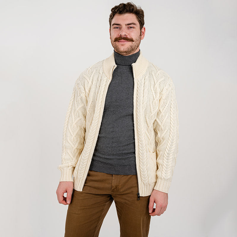 Men's Merino Knit Aran Zip Cardigan | Tara Irish Clothing
