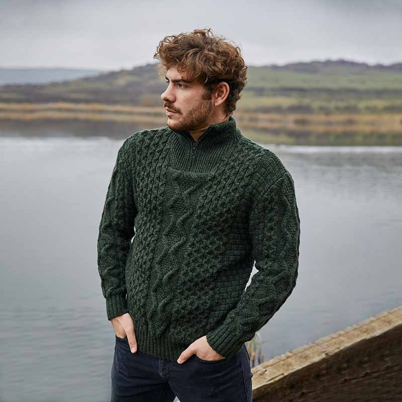 IRISHMAN サイズXL Zip Neck Men's Irish Knit Sweater