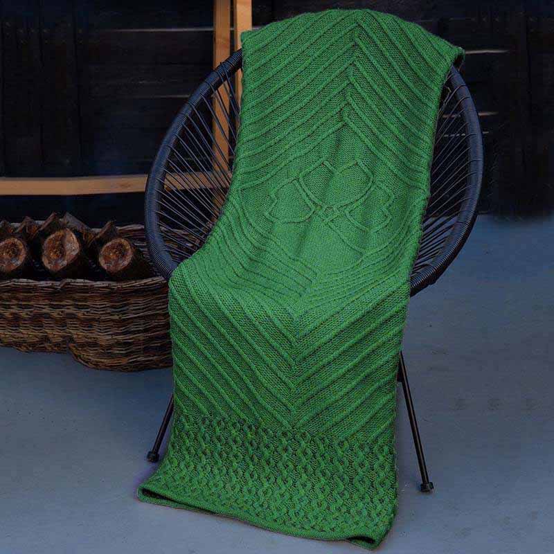 Traditional Irish Knit Blanket with Shamrock