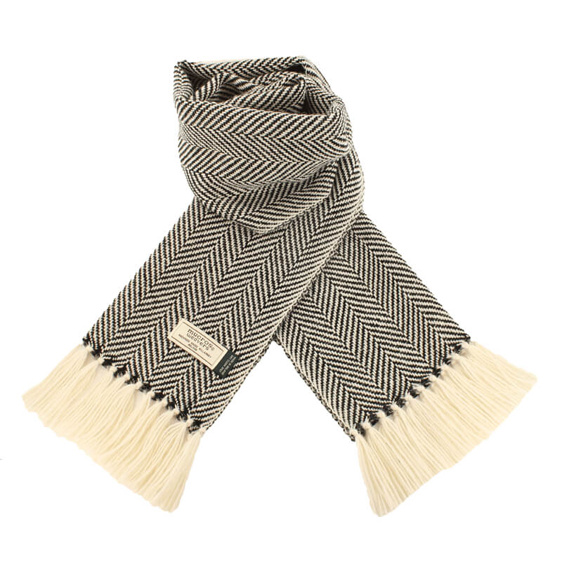 Cream Herringbone Wool Knit Men's Scarf