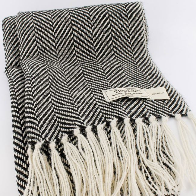 Black Cream Herringbone Scarf Lambswool Scarves Large Herringbone