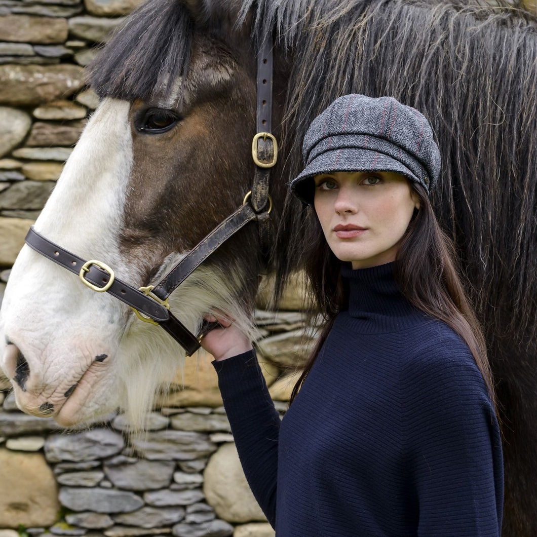 Charcoal Herringbone Ladies Irish Newsboy Hat