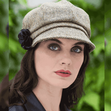 Load image into Gallery viewer, Irish Tweed Newsboy Hat for Women in Light Brown
