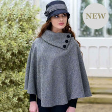 Load image into Gallery viewer, Ladies Tweed Grey Poncho Cape
