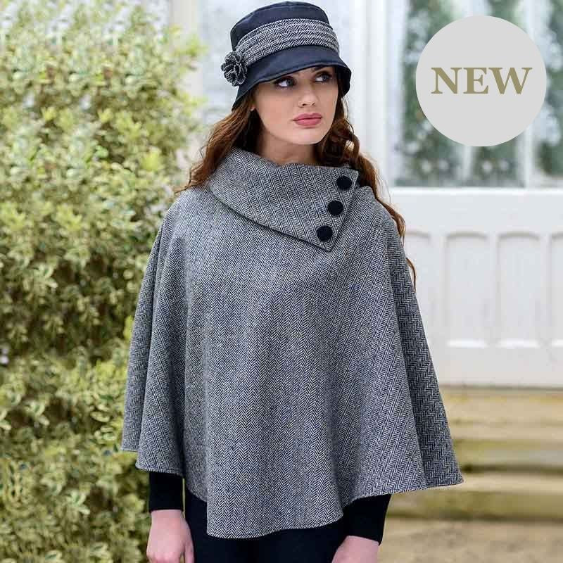 Ladies Tweed Grey Poncho Cape