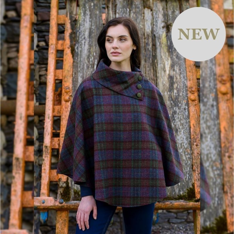 Plum Plaid Ladies Tweed Irish Cape
