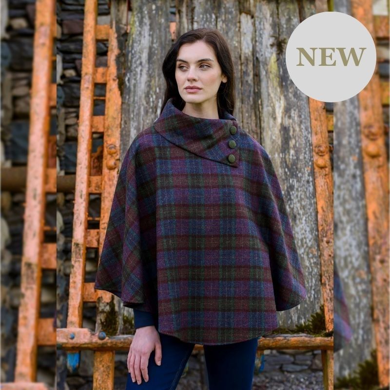 Plum Plaid Ladies Tweed Irish Cape