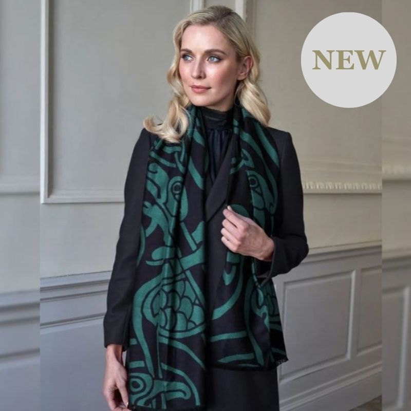 Large Book of Kells Viscose Scarf Wrap Green
