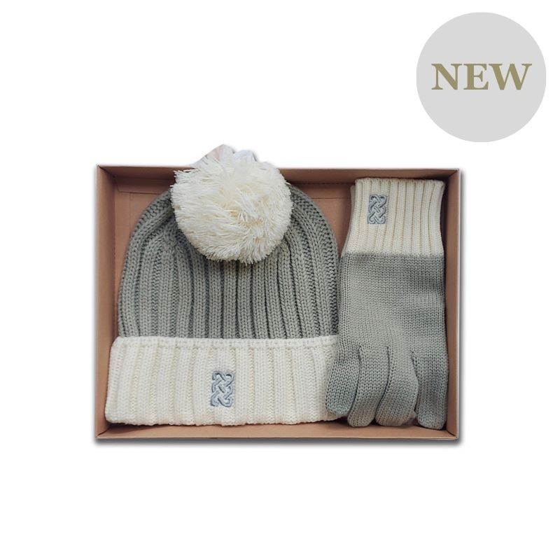 Sustainable Celtic Knot Hat and Gloves Gift Set -Taupe