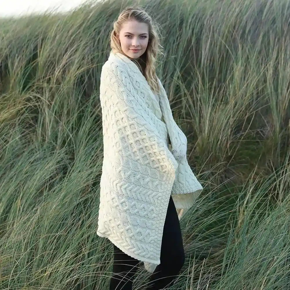 Soft Merino Wool Aran Cable Knit Throw