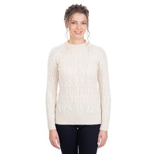 Load image into Gallery viewer, Front View White Women&#39;s Lambswool Crew Neck Irish Sweater Tara Irish Clothing 
