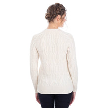 Load image into Gallery viewer, Back White Women&#39;s Lambswool Crew Neck Irish Sweater Tara Irish Clothing 

