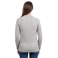 Load image into Gallery viewer, Back View Grey Women&#39;s Lambswool Crew Neck Irish Sweater Tara Irish Clothing 
