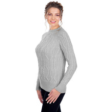 Load image into Gallery viewer, Side View Grey Women&#39;s Lambswool Crew Neck Irish Sweater Tara Irish Clothing 

