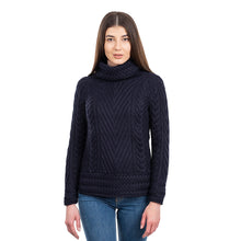Load image into Gallery viewer, Ladies Irish Aran Turtleneck Sweater Full View Tara Irish Clothing
