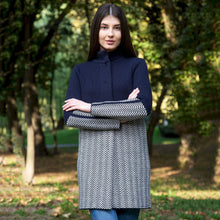 Load image into Gallery viewer, SAOL Navy Ladies Irish Wool Herringbone Cardigan AWL320 Navy TaraIrishClothing.com
