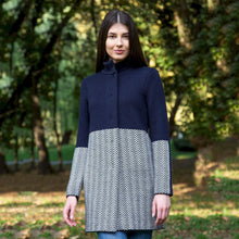 Load image into Gallery viewer, SAOL Navy Ladies Irish Wool Herringbone Cardigan AWL320 Navy TaraIrishClothing.com
