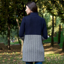 Load image into Gallery viewer, Back SAOL Navy Ladies Irish Wool Herringbone Cardigan AWL320 Navy TaraIrishClothing.com

