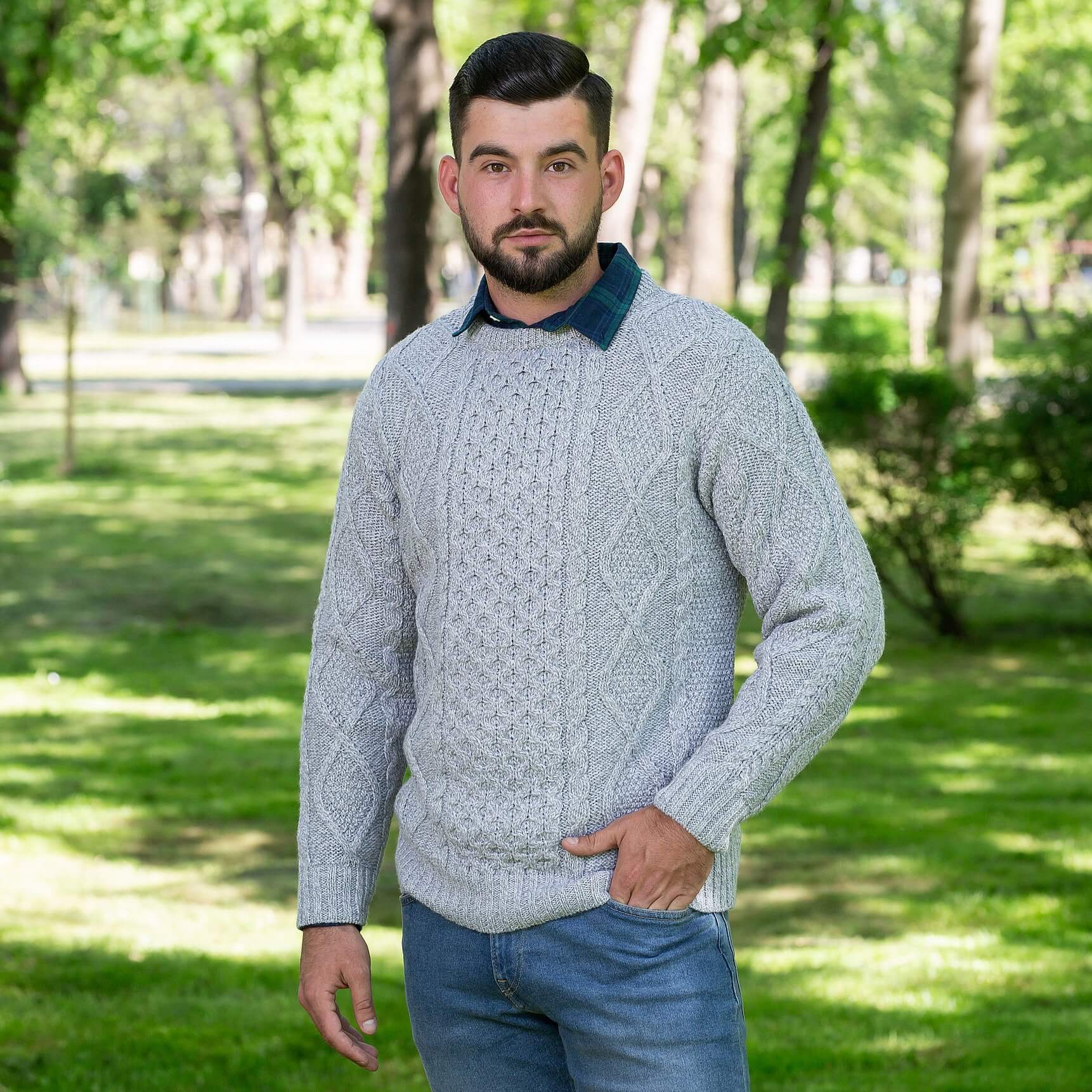 Men's Crew Neck Aran Sweater Tara Irish Clothing