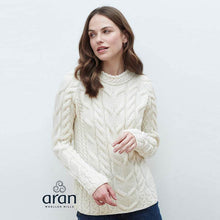 Load image into Gallery viewer, Aran Knit Cable Sweater for Ladies in White Color Tara Irish Clothing
