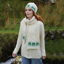 Load image into Gallery viewer, Aran Wool Scarf with Shamrocks
