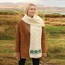 Load image into Gallery viewer, Aran Wool Scarf with Shamrocks
