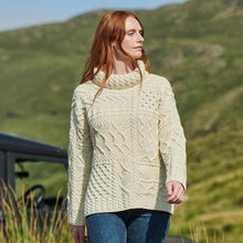Load image into Gallery viewer, White Oversized Patchwork Aran Sweater
