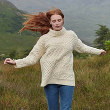 Load image into Gallery viewer, Oversized Patchwork Aran Sweater in White Tara Irish Clothing
