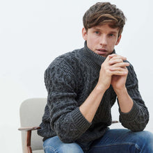 Load image into Gallery viewer, Men&#39;s Traditional Turtleneck Aran Sweater in Grey Color Tara Irish Clothing
