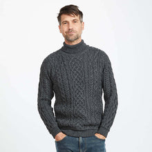 Load image into Gallery viewer, Men&#39;s Traditional Turtleneck Aran Sweater in Grey Color Tara Irish Clothing
