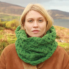 Load image into Gallery viewer, Honeycomb Aran Snood Scarf-Tara-Irish-Clothing Kiwi Green Color
