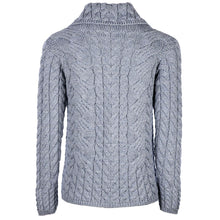 Load image into Gallery viewer, B940 Ireland Boyfriend Blue Wool Cardigan Tara Irish Clothing Back View
