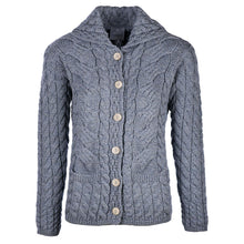 Load image into Gallery viewer, B940 Ireland Boyfriend Blue Wool Cardigan Tara Irish Clothing Front View
