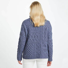 Load image into Gallery viewer, Oversized Patchwork Aran Sweater in Denim Color Tara Irish Clothing
