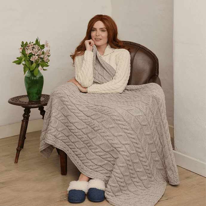 Irish Merino Wool Blanket Oat Color Tara