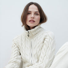 Load image into Gallery viewer, Ladies Irish Cardigan with Cable Design Classic Aran Color Tara Irish Clothing
