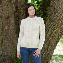 Load image into Gallery viewer, White SAOL Ladies Button Irish Aran Cardigan ML109105 tarairishclothing.com
