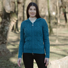 Load image into Gallery viewer, SAOL Celtic Merino Wool Zipper Cardigan ML113 Teal Color TaraIrishClothing.com
