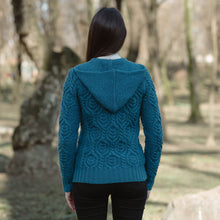 Load image into Gallery viewer, SAOL Celtic Merino Wool Zipper Cardigan ML113 Teal Color TaraIrishClothing.com

