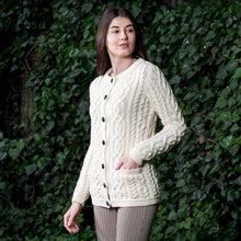 Load image into Gallery viewer, SAOL White Cable Knit Aran Wool Ladies Cardigan ​ML115 TaraIrishClothing.com
