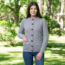 Load image into Gallery viewer, SAOL Grey Cable Knit Aran Wool Ladies Cardigan ​ML115 TaraIrishClothing.com
