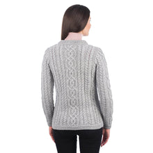 Load image into Gallery viewer, Back SAOL Grey Cable Knit Aran Wool Ladies Cardigan ​ML115 TaraIrishClothing.com
