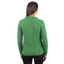 Load image into Gallery viewer, Back Green SAOL Cable Knit Aran Wool Ladies Cardigan ​ML115 TaraIrishClothing.com
