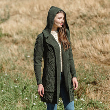 Load image into Gallery viewer, Ladies Hooded Honeycomb Cable Aran Coat
