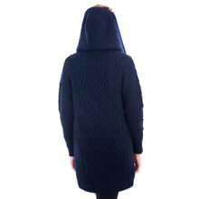 Load image into Gallery viewer, SAOL Beautiful Stone Color Hooded Cable Coat ML116 Navy TaraIrishClothing.com
