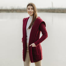 Load image into Gallery viewer, SAOL Beautiful Stone Color Hooded Cable Coat ML116 Wine TaraIrishClothing.com
