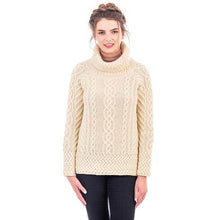 Load image into Gallery viewer, SAOL Traditional Ladies Aran Sweater White ML117-100 tarairishclothing.com
