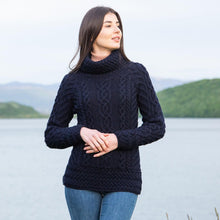 Load image into Gallery viewer, SAOL Traditional Ladies Aran Sweater Blue Side ML117-104 tarairishclothing.com
